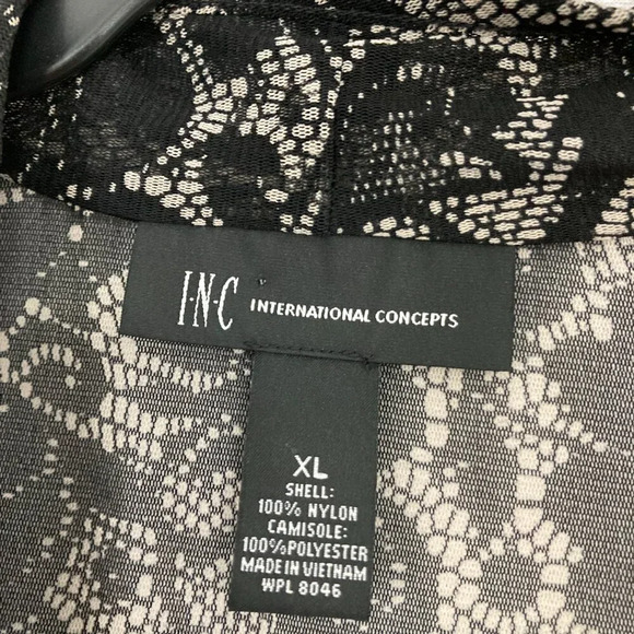 INC International Concepts Black Cream Floral Wrap Surplice Sheer Blouse XL - Picture 2 of 9